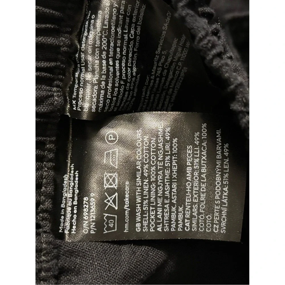 H&M Black Linen Blend Drawstring Pants Size Large NWT Relaxed Coastal Style